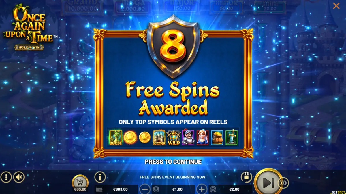 Pemandangan kastil fantasi dan naga dalam slot Once Again Upon A Time